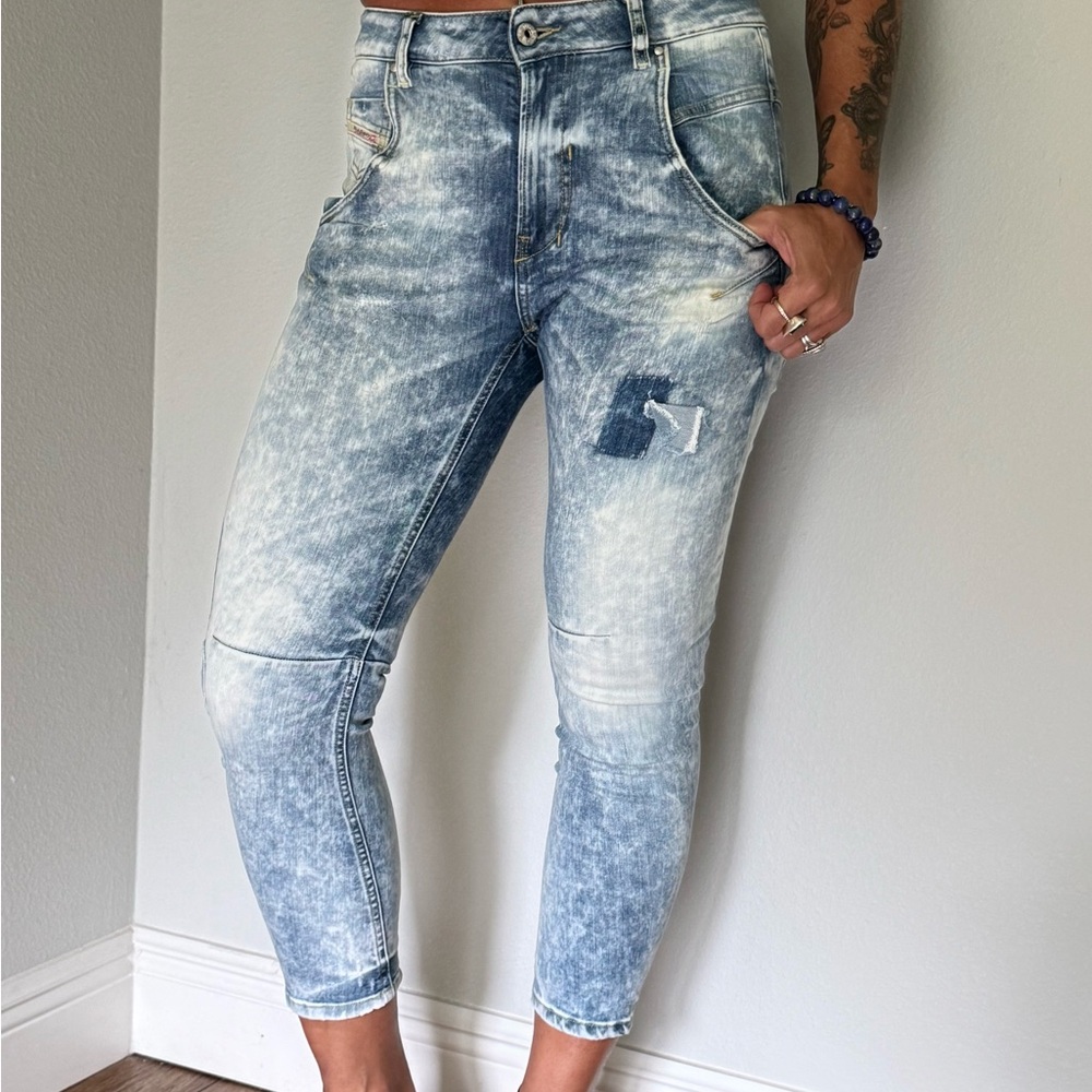 Diesel Light Blue Acid-Wash Cropped Jeans